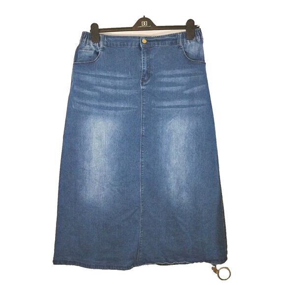 Womens 2XL Denim Blue Jean Skirt Elastic Waist Modest Pockets No Slit - Picture 1 of 4